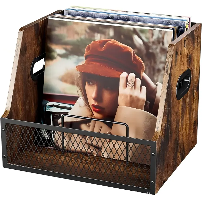 CD storage baskets made of iron and wood