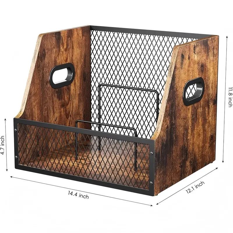 CD storage baskets made of iron and wood-4