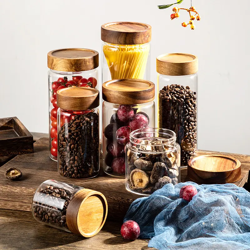 Glass Jar with screw-top acacia lid-1