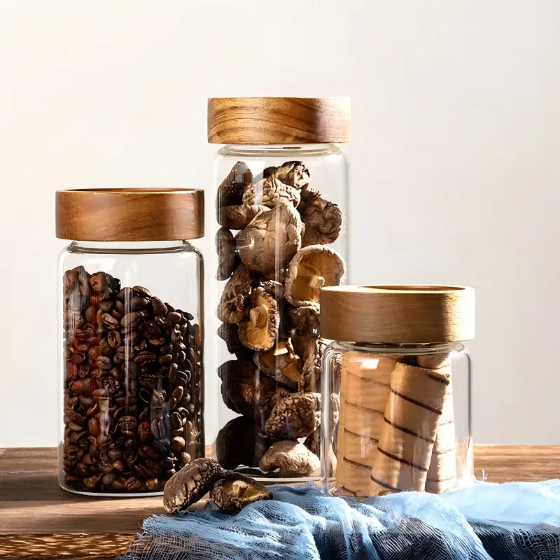 Glass Jar with screw-top acacia lid-2