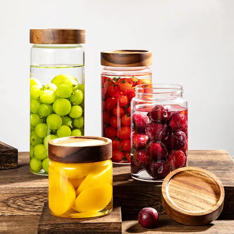 Glass Jar with screw-top acacia lid-4