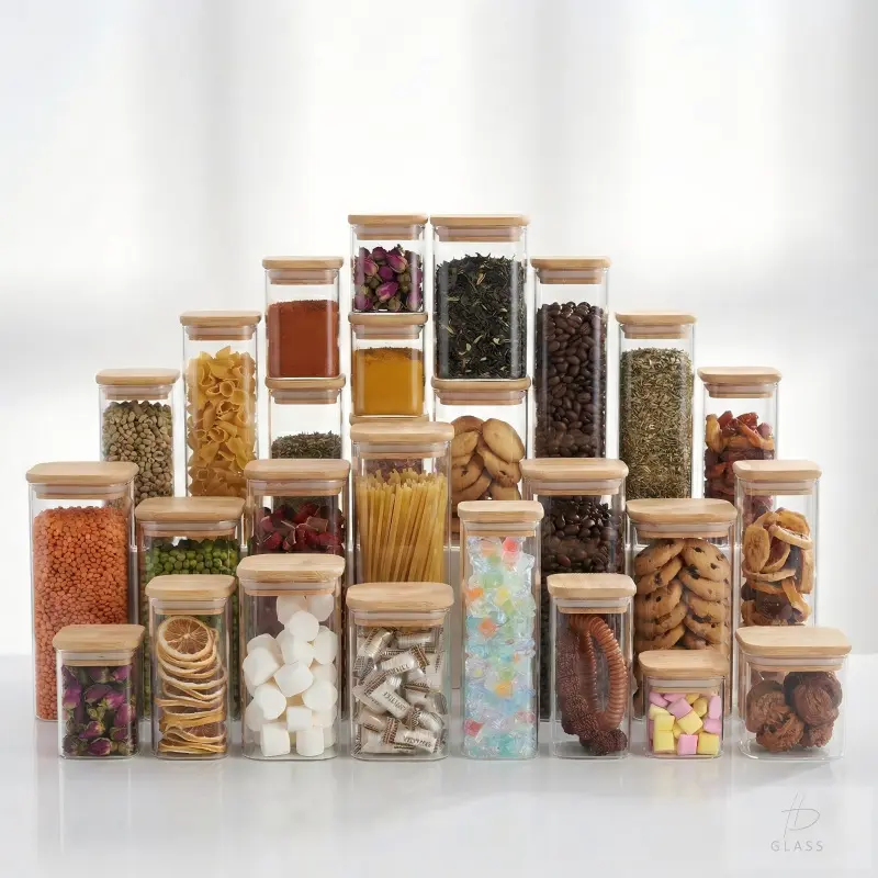 Square Glass Jar With Bamboo Lid