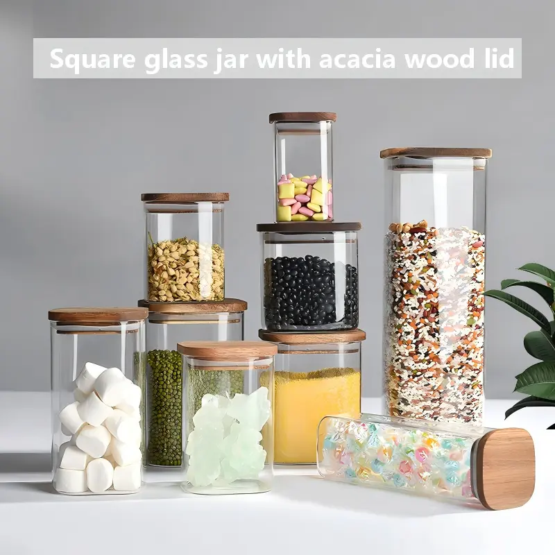 Square Glass Jar With Acacia Lid