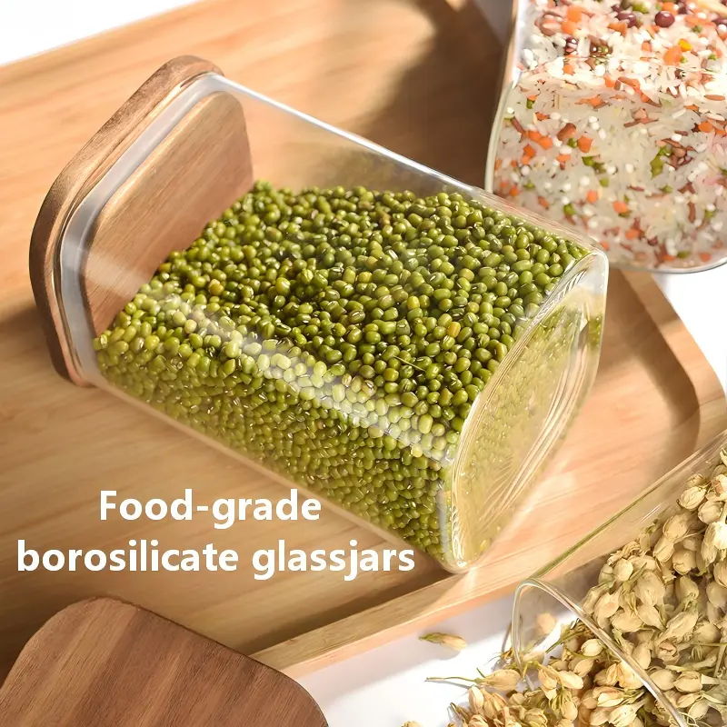 Square Jar with acacia lid-2