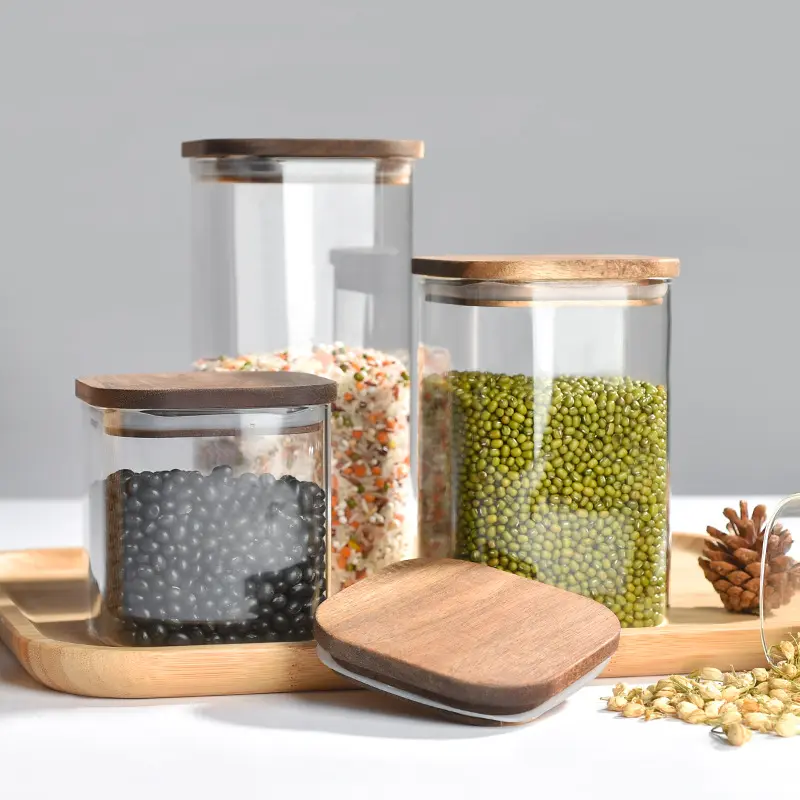 Square Jar with acacia lid-3