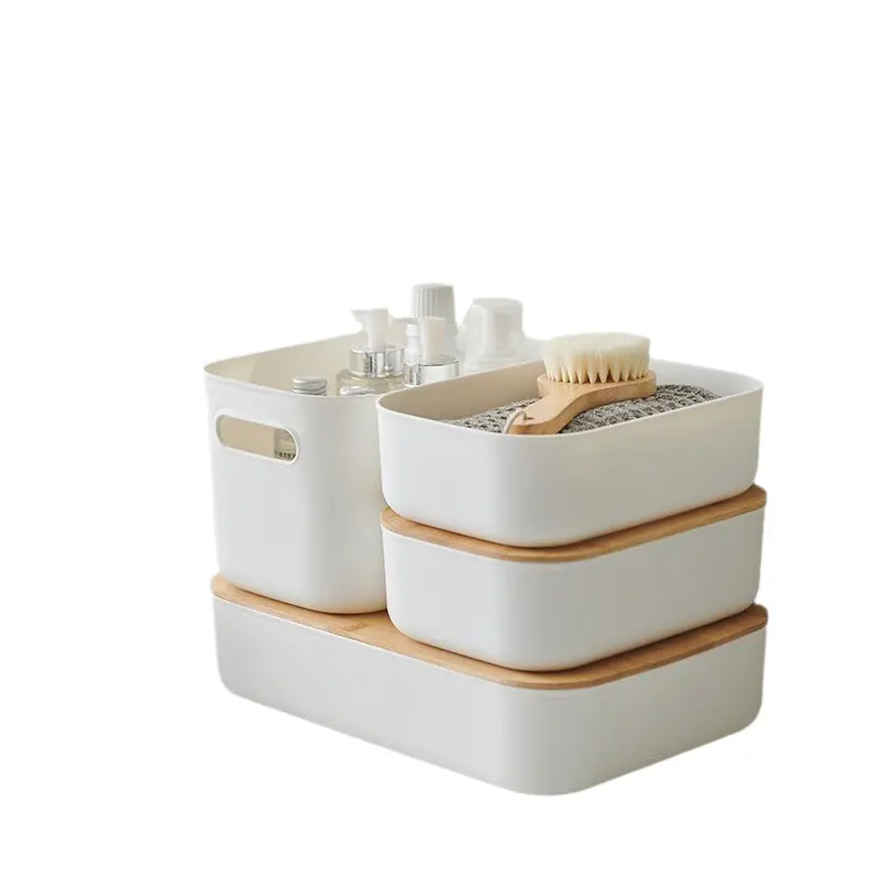 White Tub Storage Box with Bamboo Lid-5