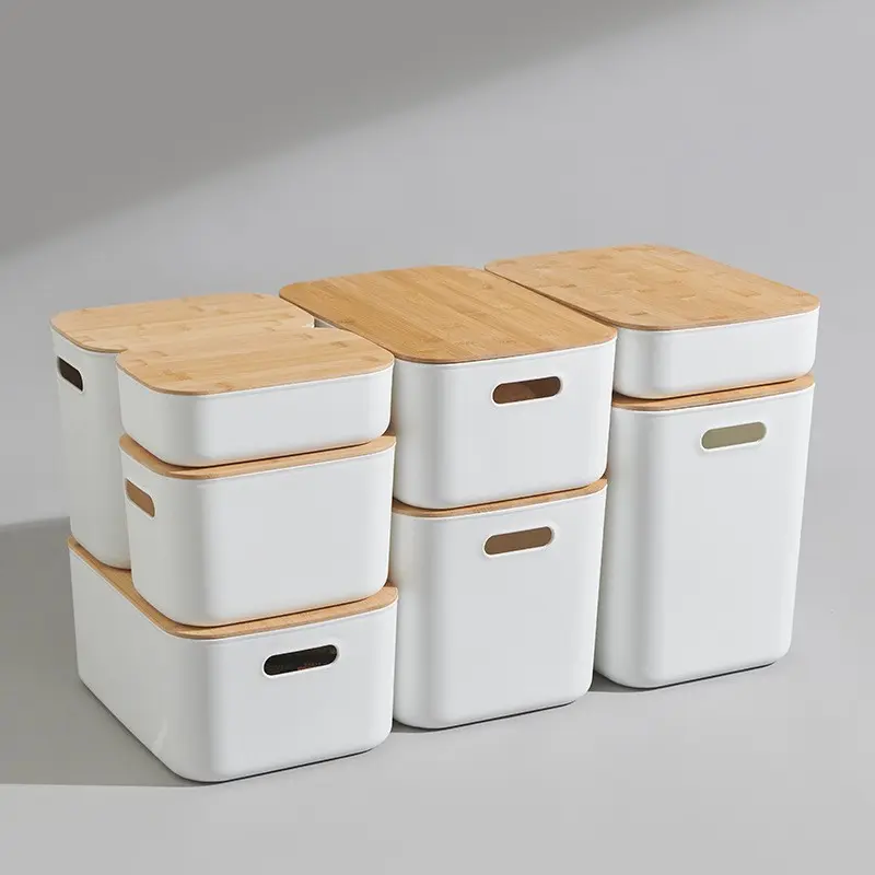 White Tub Storage Box with Bamboo Lid-6