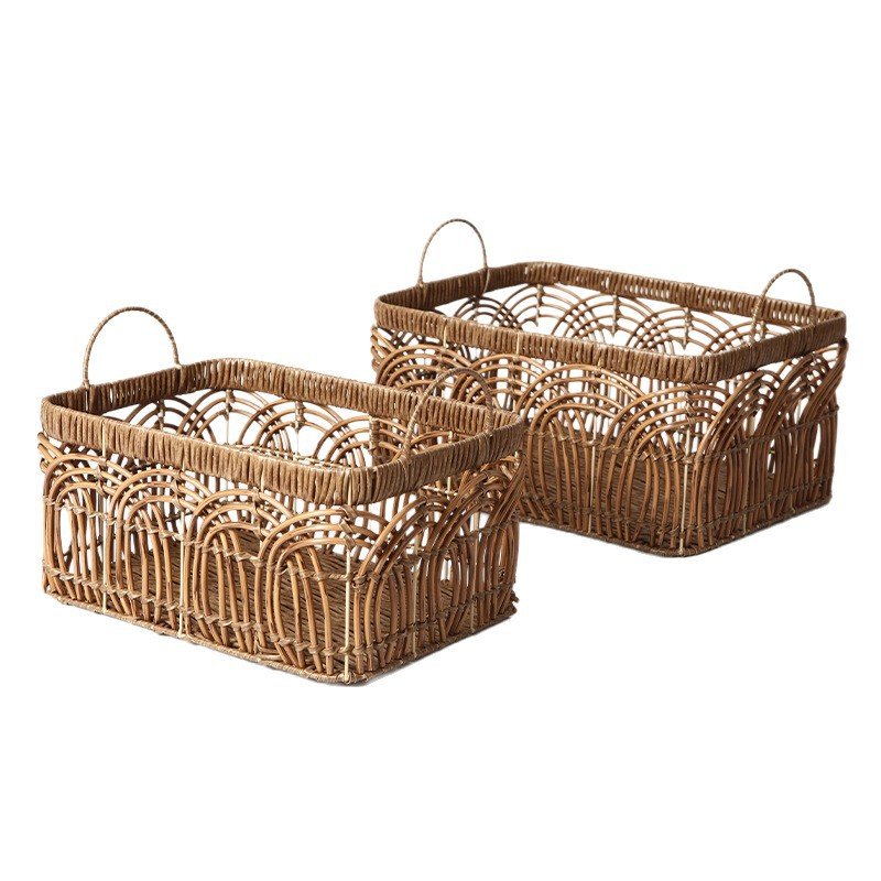 Dark Brown Rattan-style woven storage basket