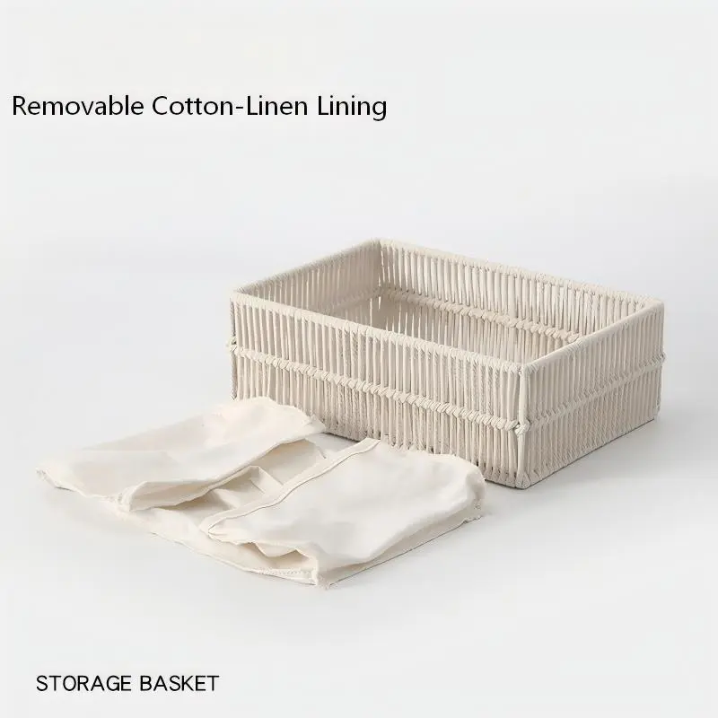 White Cotton Rope Basket with Liner-1 White Cotton Rope Basket with Liner-1