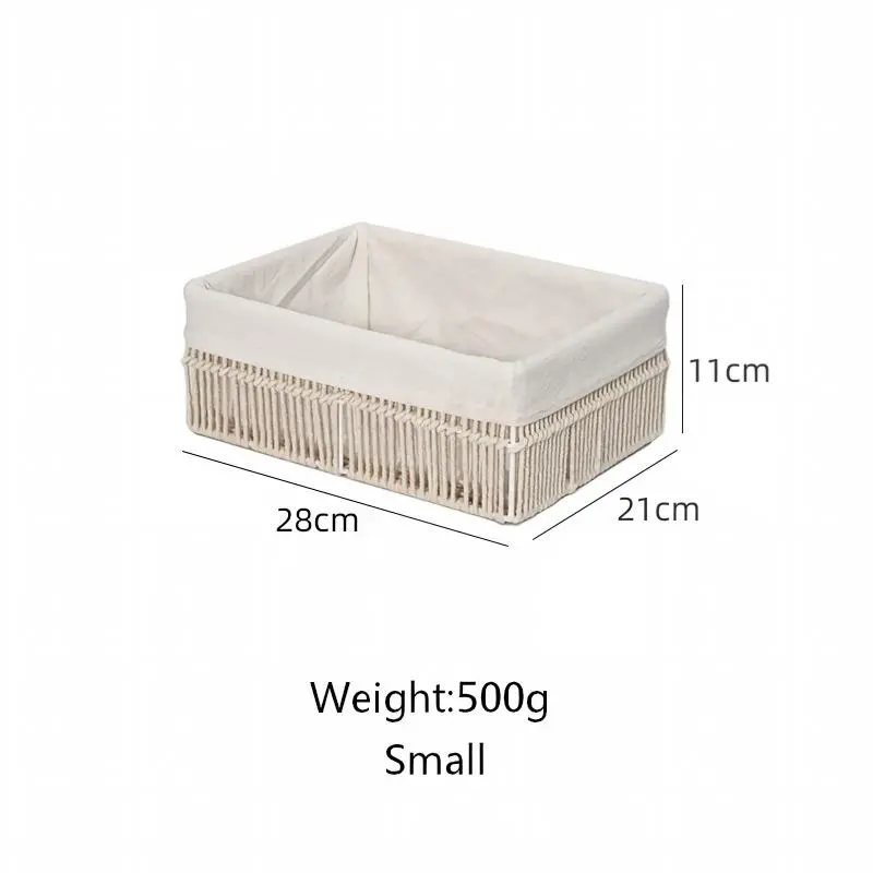White Cotton Rope Basket with Liner-10