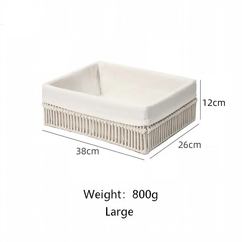 White Cotton Rope Basket with Liner-11