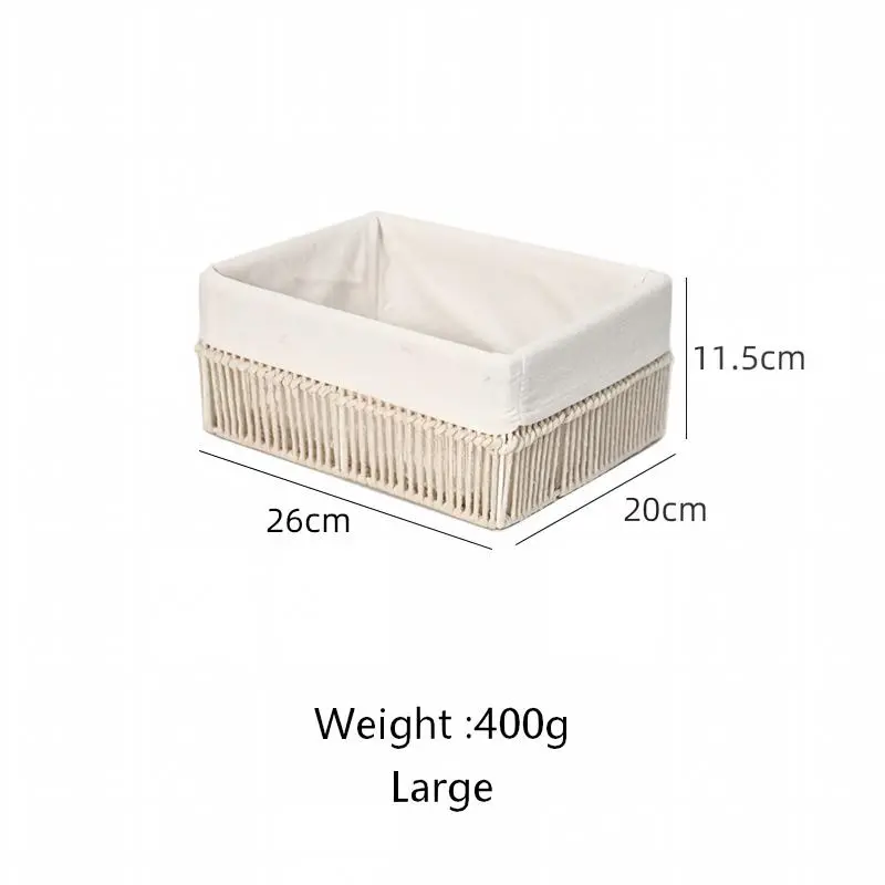 White Cotton Rope Basket with Liner-12