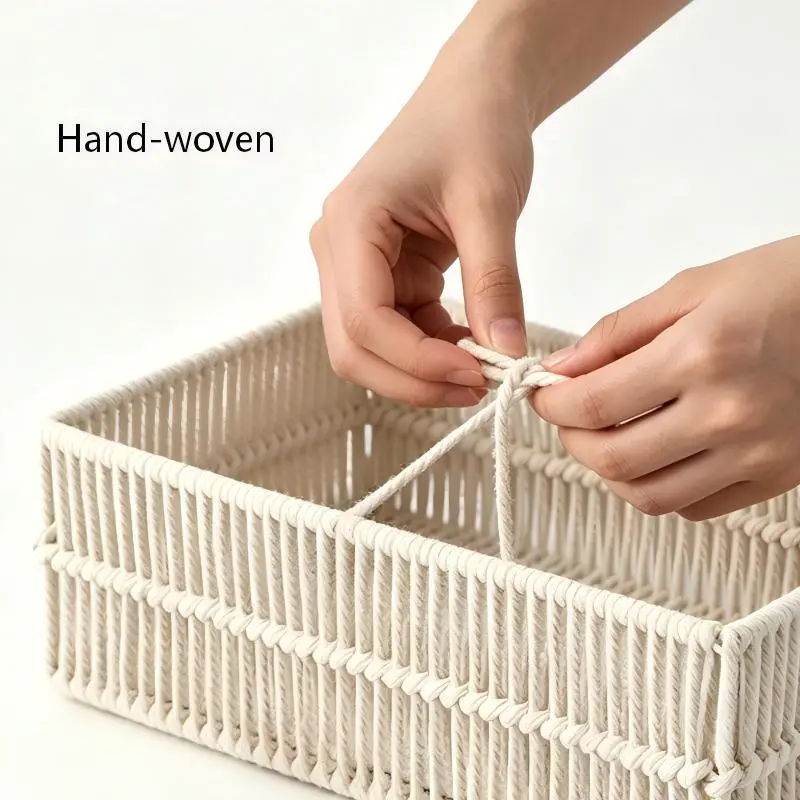 White Cotton Rope Basket with Liner-2 White Cotton Rope Basket with Liner-2