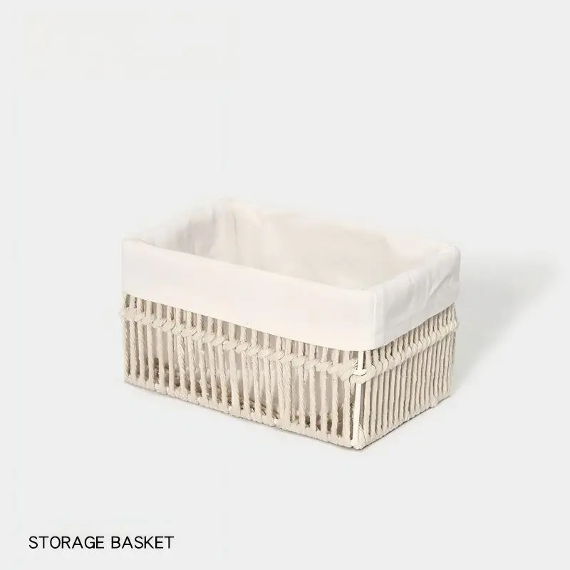 White Cotton Rope Basket with Liner-3 White Cotton Rope Basket with Liner-3