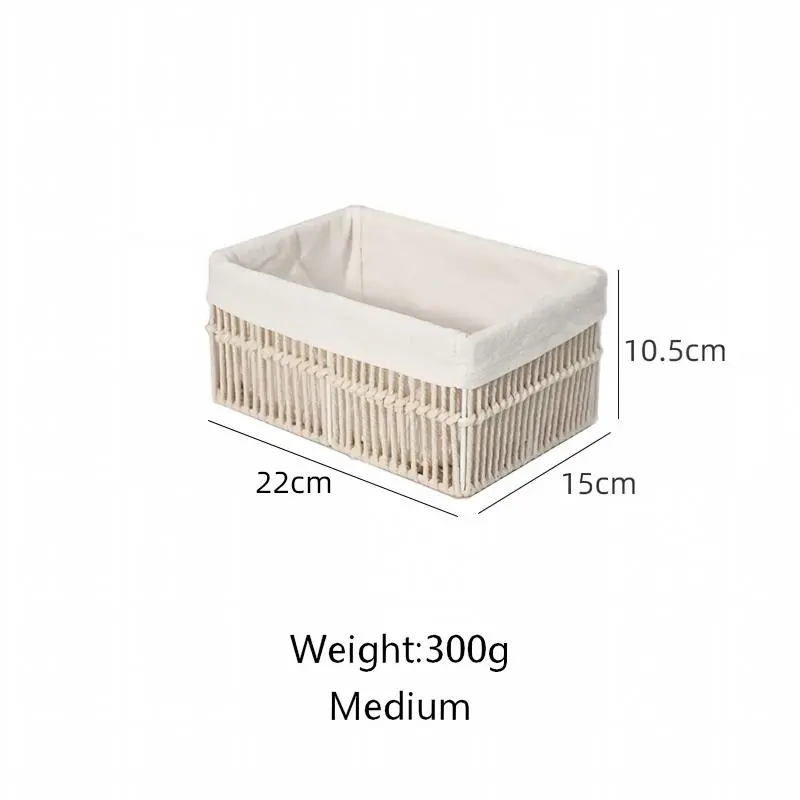 White Cotton Rope Basket with Liner-8