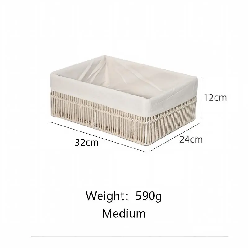 White Cotton Rope Basket with Liner-9